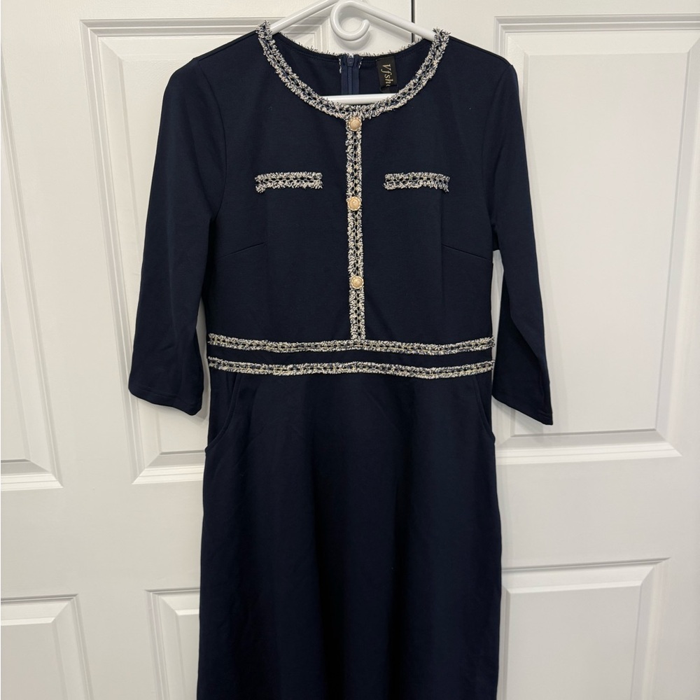 Chic Navy Dress with Gold Accents